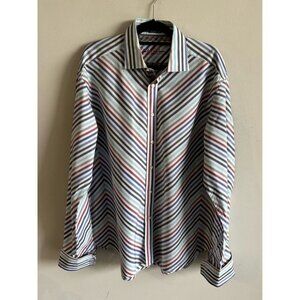 Robert Graham Mens Long Sleeve Chevron Striped French Cuff Dress Shirt Size 2XL